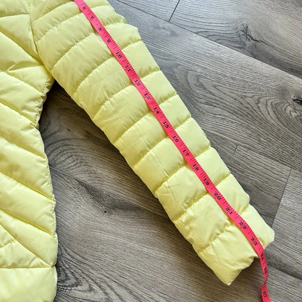 Butter Yellow‎ Down Puffer Jacket Size 44 Quilted Form Fitting Detachable Hood Yellow - Image 11