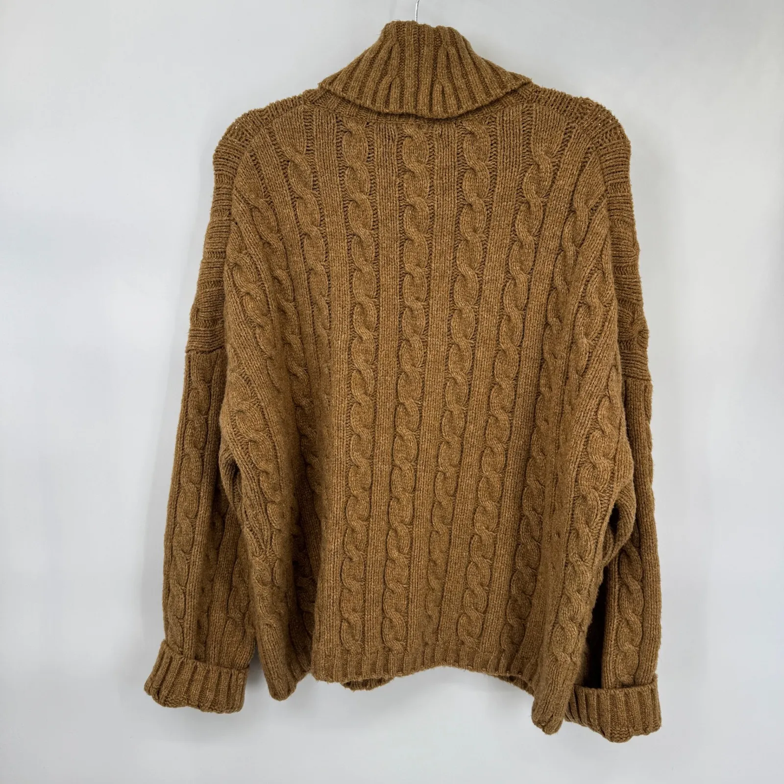 Abercrombie & Fitch Cable Knit Turtleneck Sweater Womens XL Oversized Cozy Brown - Image 5