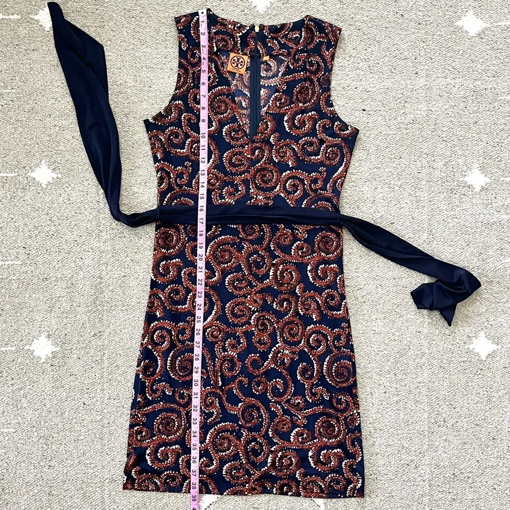 Nicola Navy Sapello Silk Belted Dress Small - Image 10