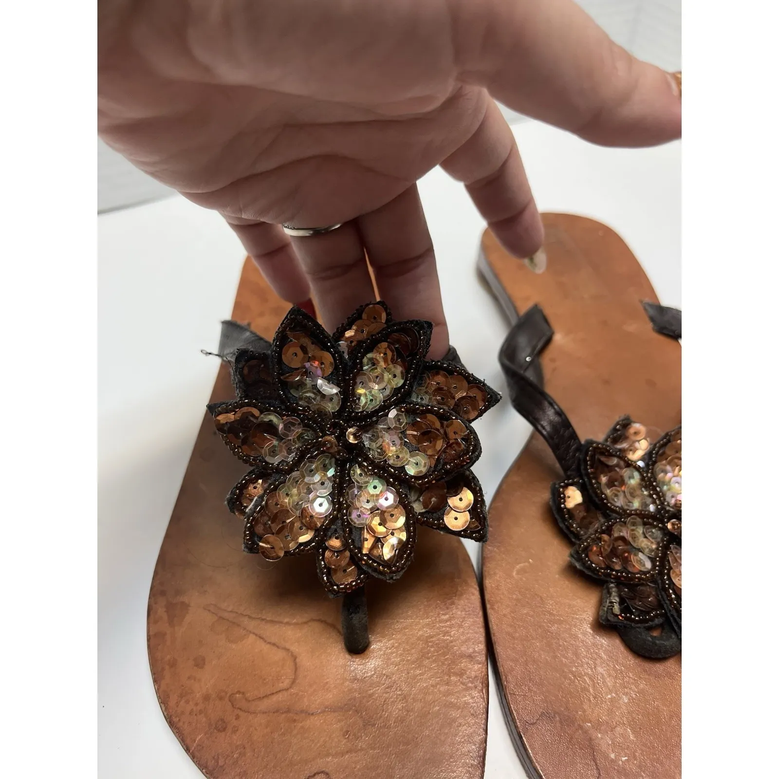 Mystique Beaded & Sequin Flower Thong Sandals Plum Women's Size 7 - Image 2