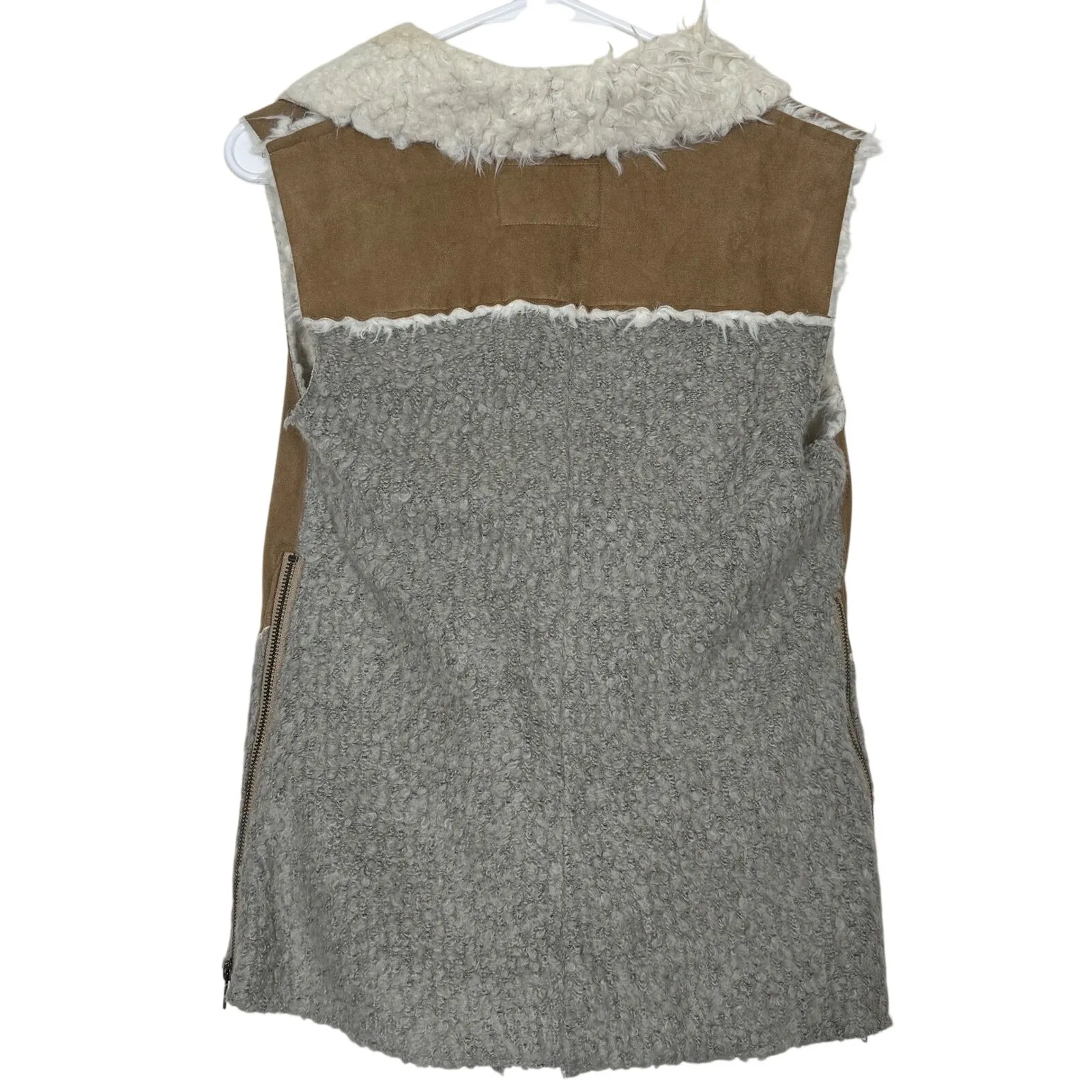 Faux Fur Suede Sherpa Vest XS Grunge Y2K Boho Cottagecore Western Cowgirl Rustic Tan - Image 2