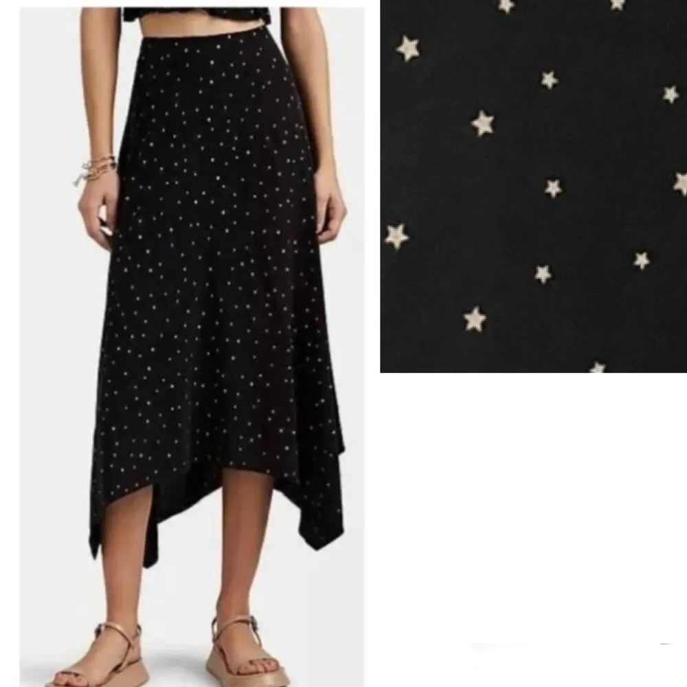 FiveSeventyFive Maxi Skirt Black with Gold Stars Hi Low Hem Size XS - Image 9
