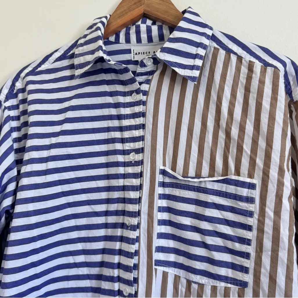 Apiece Apart Oversized Button Up Shirt Striped Resort Organic Cotton XS Blue - Image 4