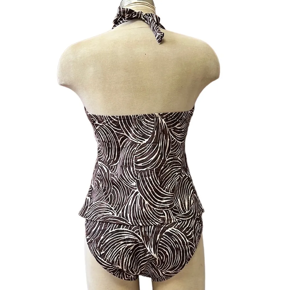 Jantzen Tankini Swimsuit 2pc Bikini Brown Halter Tropical Palm 10 - Image 2
