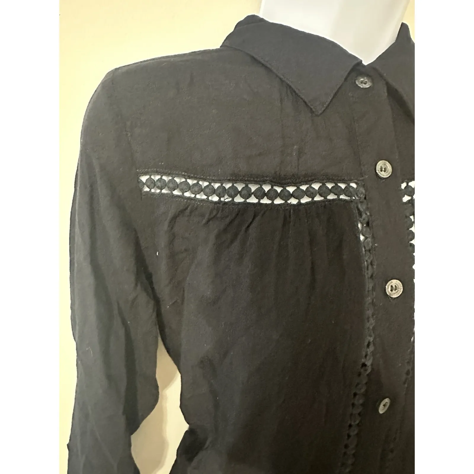 Tommy Bahama Shirred Boyfriend Shirt Swim Cover Up Black Button Down‎ EUC Size S - Image 4