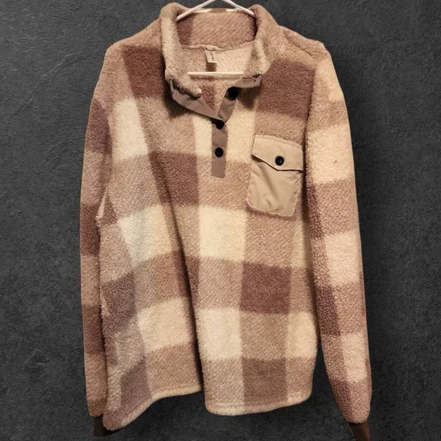 Chicyea sz M Womens Pink Cotton Checkered Mock Neck Pullover Sweater Oversized Size M - Image 4