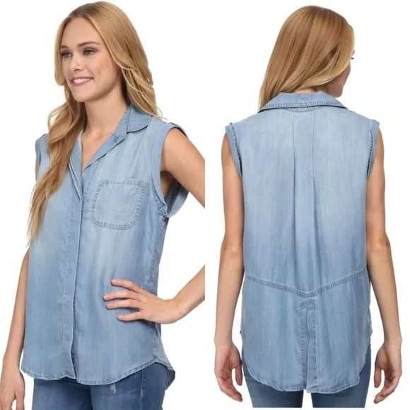 {XS} Sam Edelman Blue Chambray Blouse Button Down - Image 2