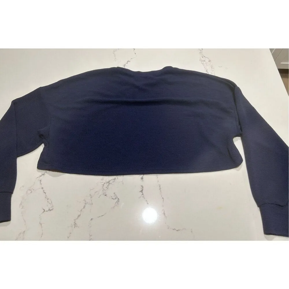 NEW Blue Waffle Weave Open Back Workout Crop Top L White Size L - Image 2