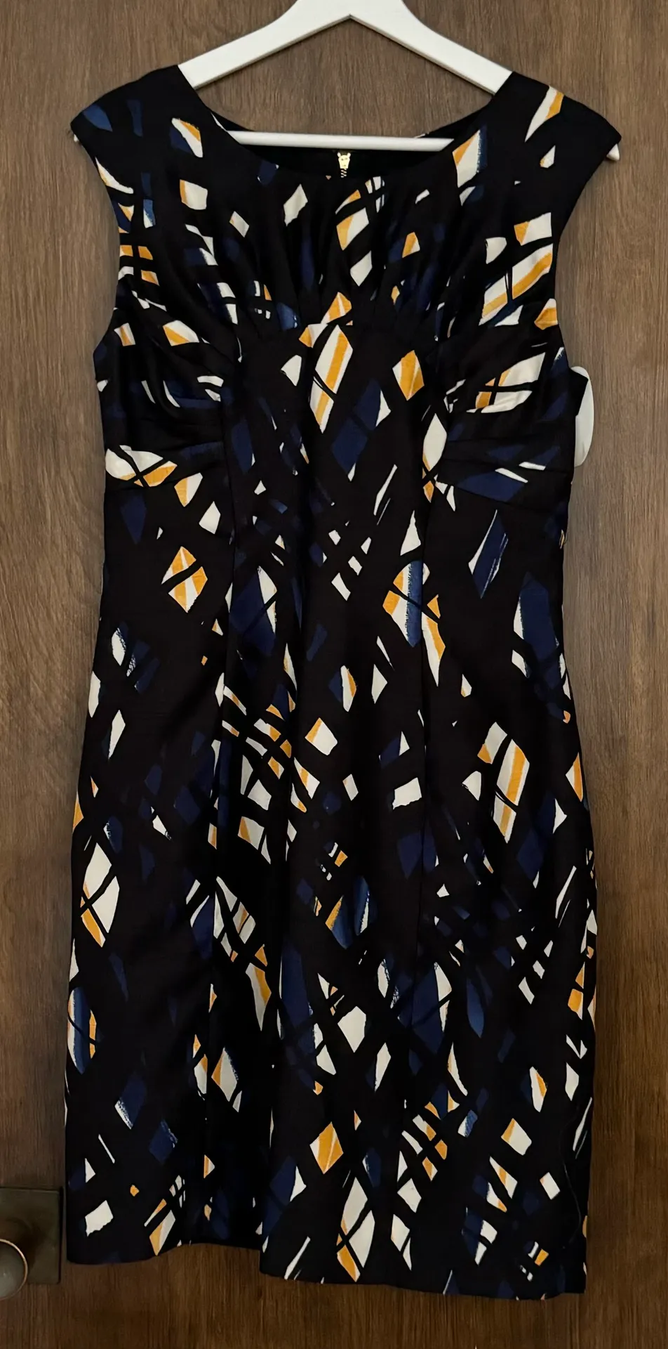 Tahari Arthur S. Levine Geometric Black Structured Exposed Zipper Back Knee Length Dress, size 6 - Image 6