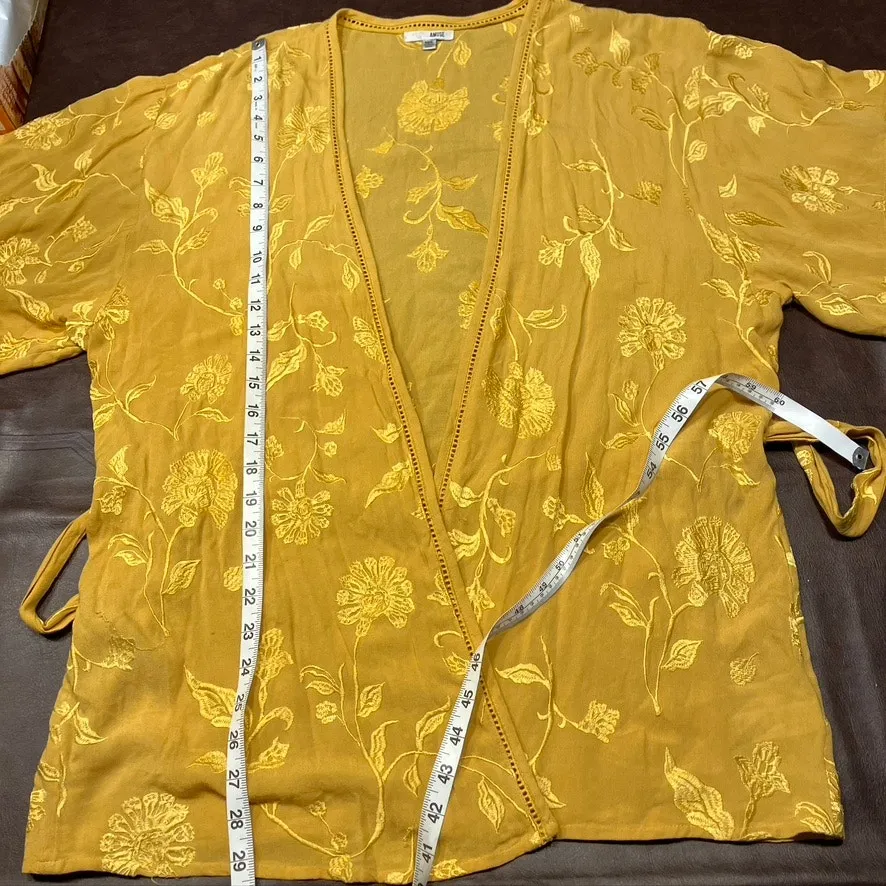 Amuse Society Poolside Dreams Golden Yellow Embroidered Kimono Top‎ Womens M/L - Image 13