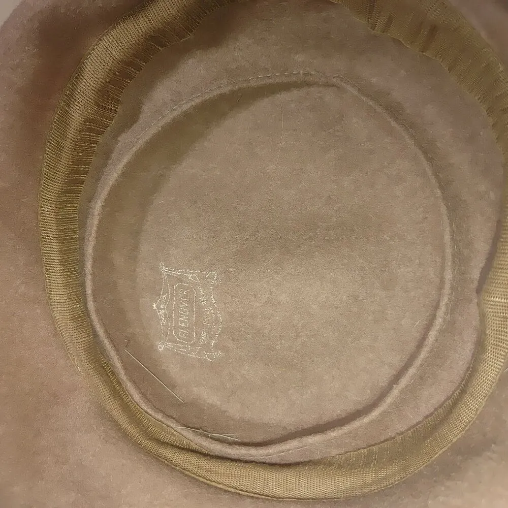 Hat Glenover 100% Wool Beige Brown Vintage Ladies Ribbon Bow Gem Clear Accent - Image 10