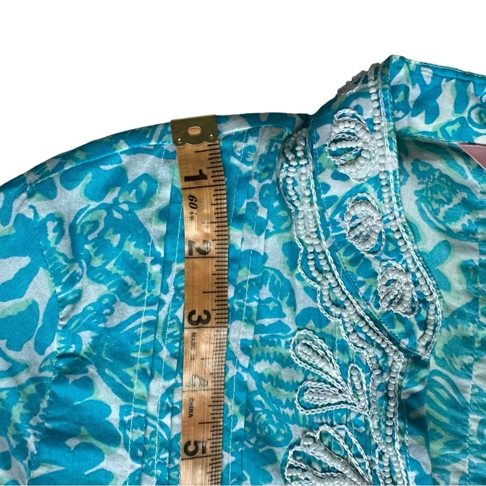 Kaftan Style Blue White Pattern Beaded V Neck Tunic Xs - Image 7