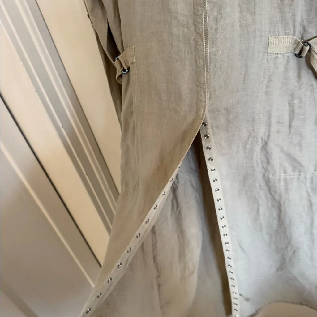 Johnny Was khaki linen snap front dress size small - Image 7