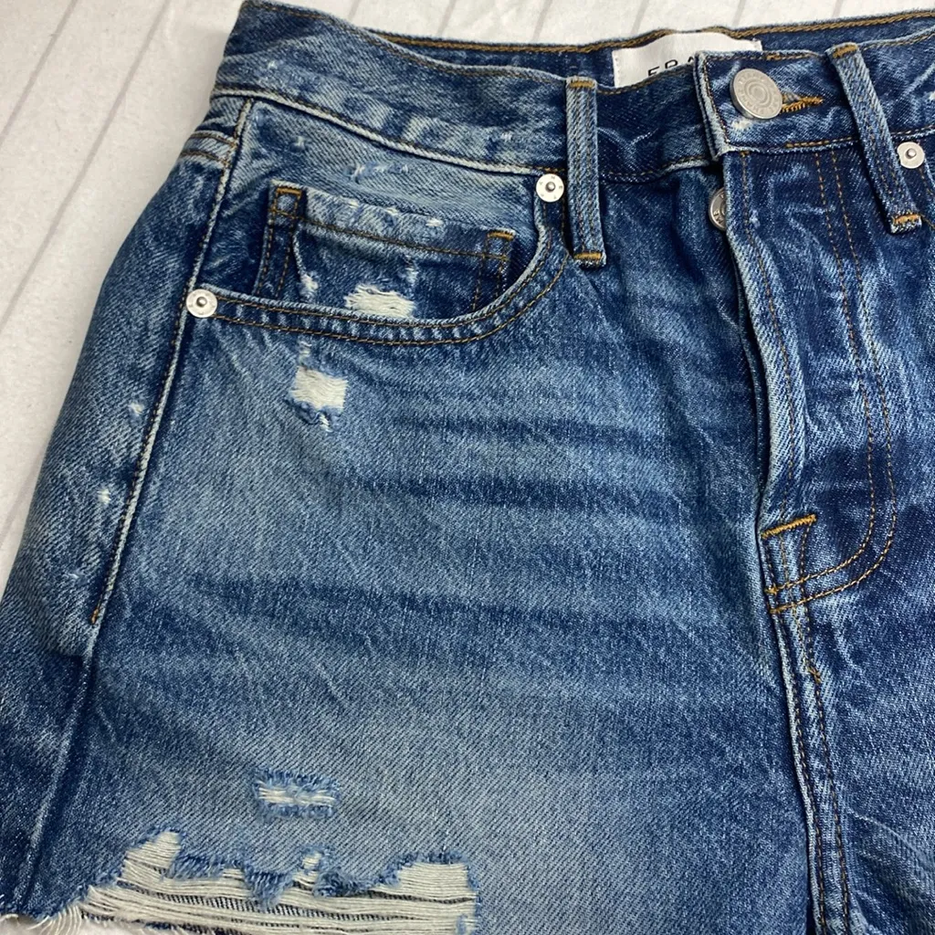 Frame Blue High Rise Distressed Denim Cutoff Shorts Women’s Size 23 Festival - Image 3