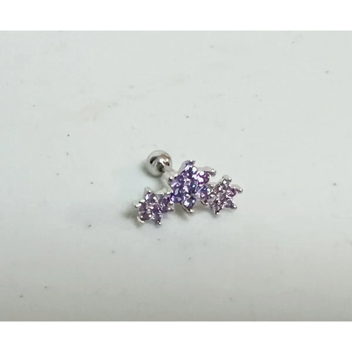 Silver  Crystal Stone Gem Floral Flower Trio Helix Tragus Ear Earring Body Jewelry 💜 - Image 2