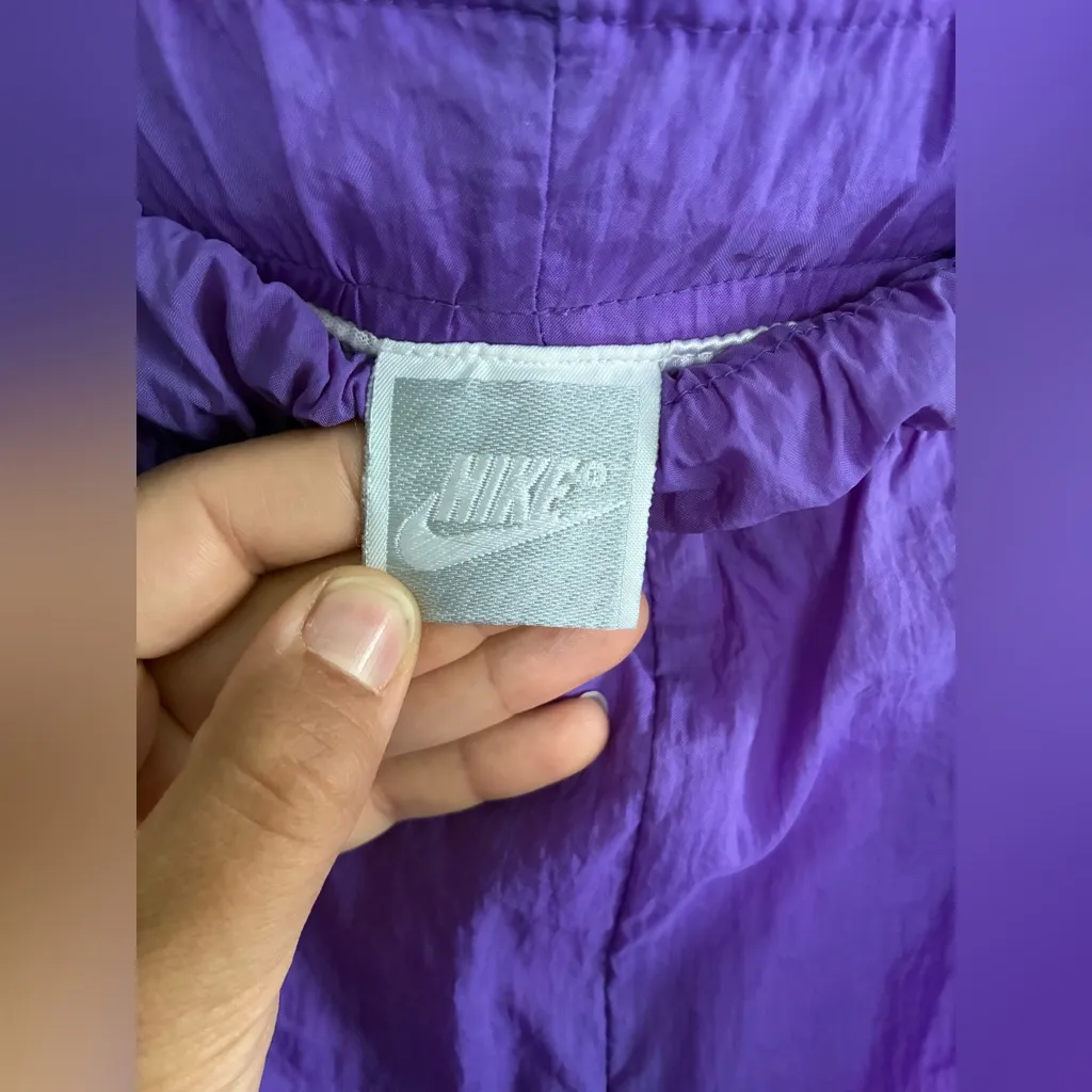VTG Nike Women’s Purple Track Swooshy Side Zip Pants Jogger Sz L - Image 5