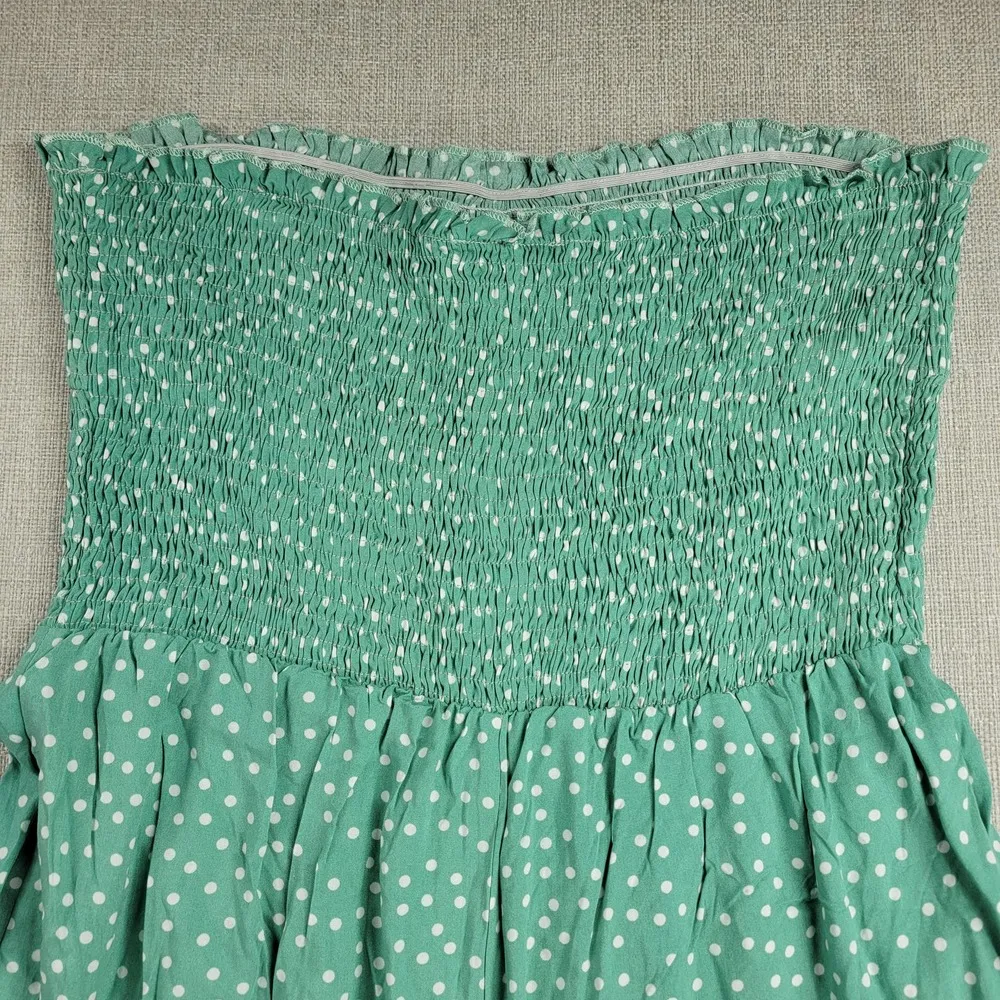 Angashion Womens Jumpsuit Large Green Polka Ruffles Strapless Smocked Wide Leg - Image 11