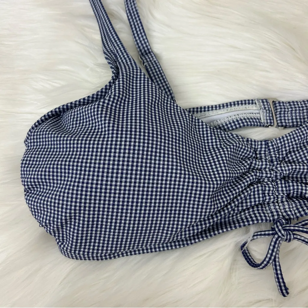 Kona Sol Navy White Gingham Bikini Top Size XL - Image 2