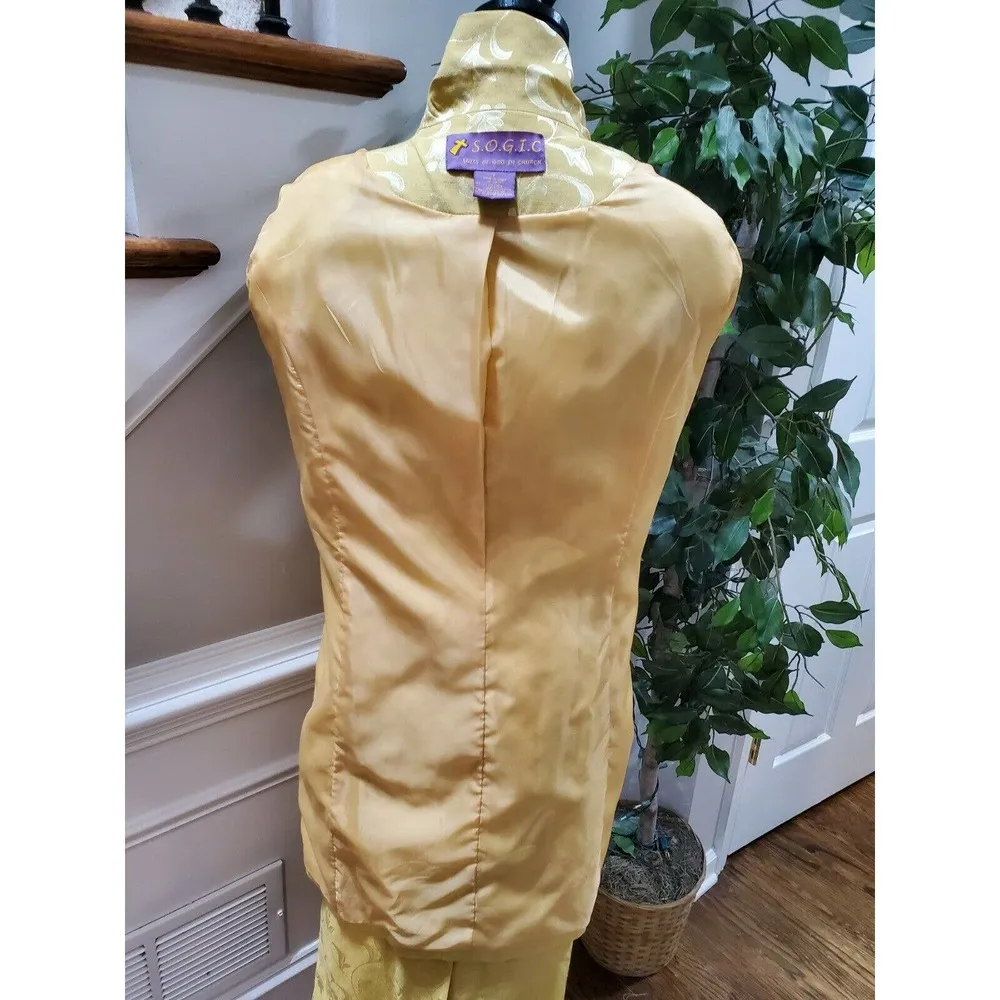 SOGIC Women's Yellow Floral Linen Single Breasted Blazer & Skirt 2 Piece Suit 18 - Image 6