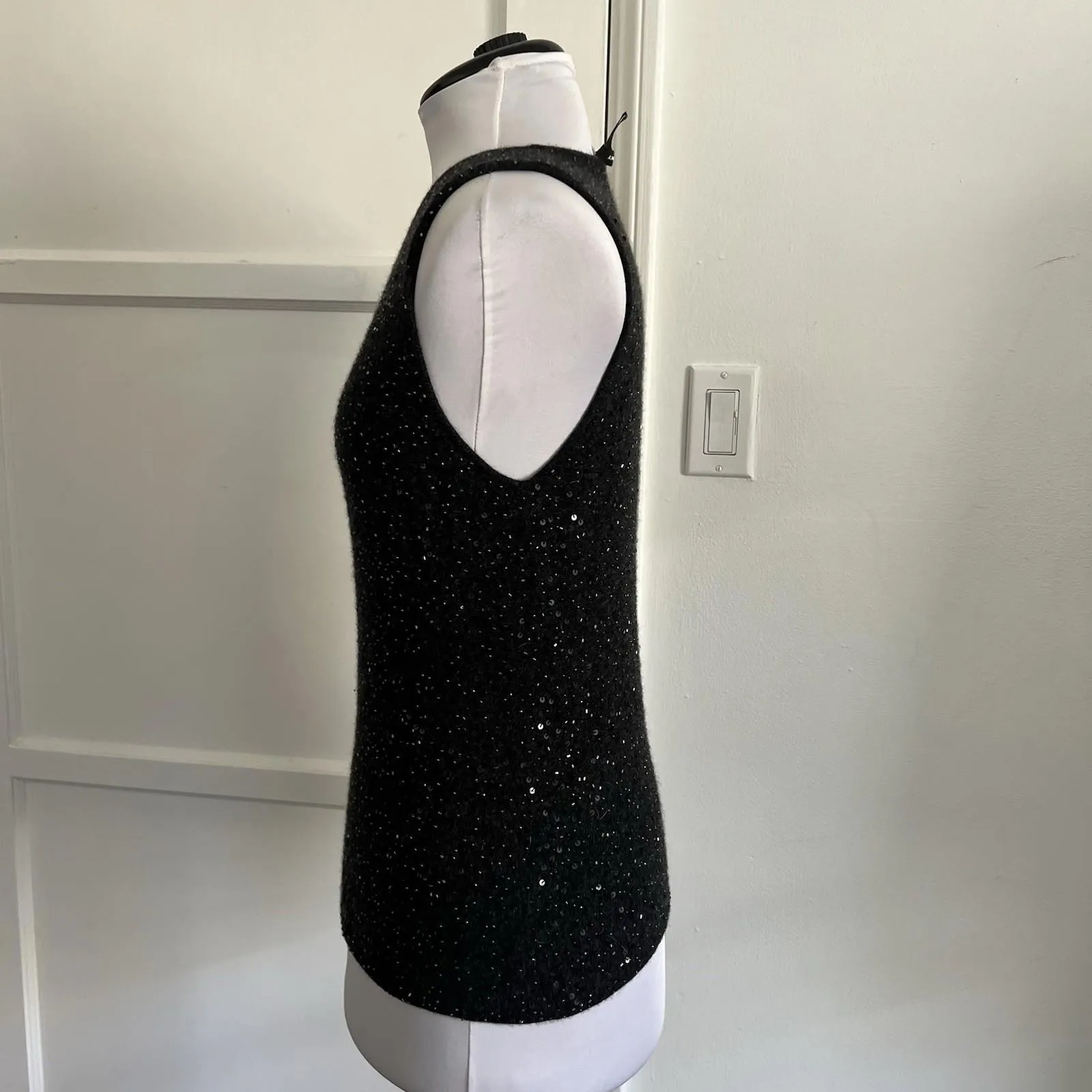 Linda Allard Ellen Tracy Black Sequin Knit Tank Top Shell Size M Wool Cashmere Size M - Image 5