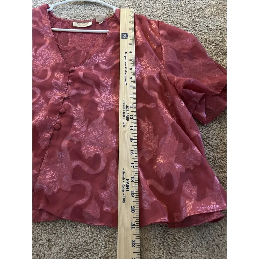 Victoria’s Secret Vintage Sheer Pink Floral Lingerie Button Up Top Size Large - Image 8