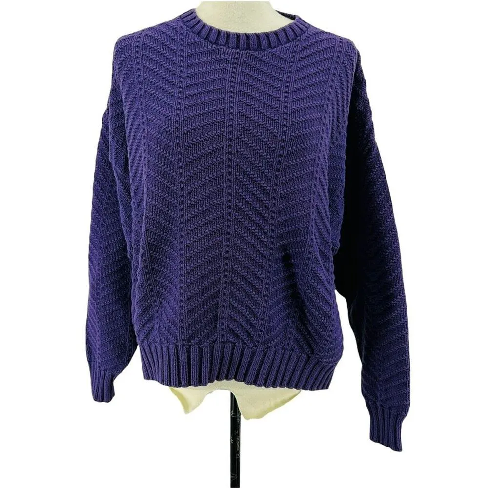 90s L.L. Bean Purple Cotton Chevron Knit Sweater Womens Xlarge - Image 8