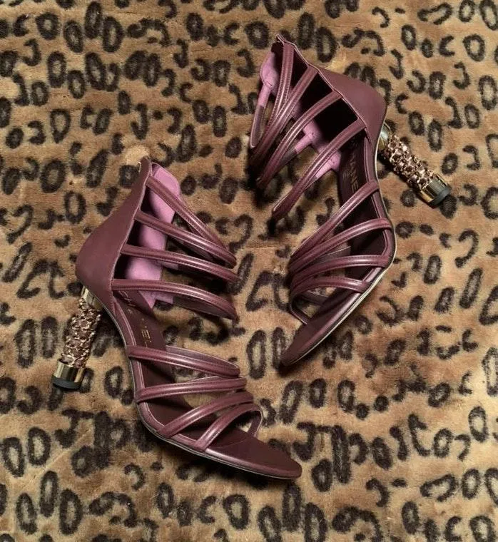 Chanel Coco Tower Cage Burgundy Heels - Image 3