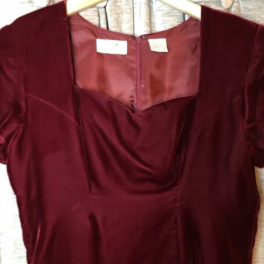 Vintage Liz Claiborne Dresses Burgundy Red Velvet Sweetheart Neckline Dress 10 - Image 3