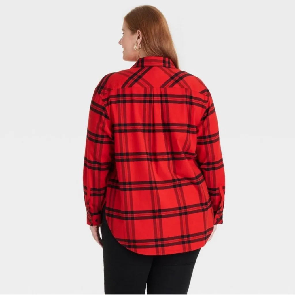 Ava & Viv Red & Black Plaid Lightweight Flannel Shirt - Image 2