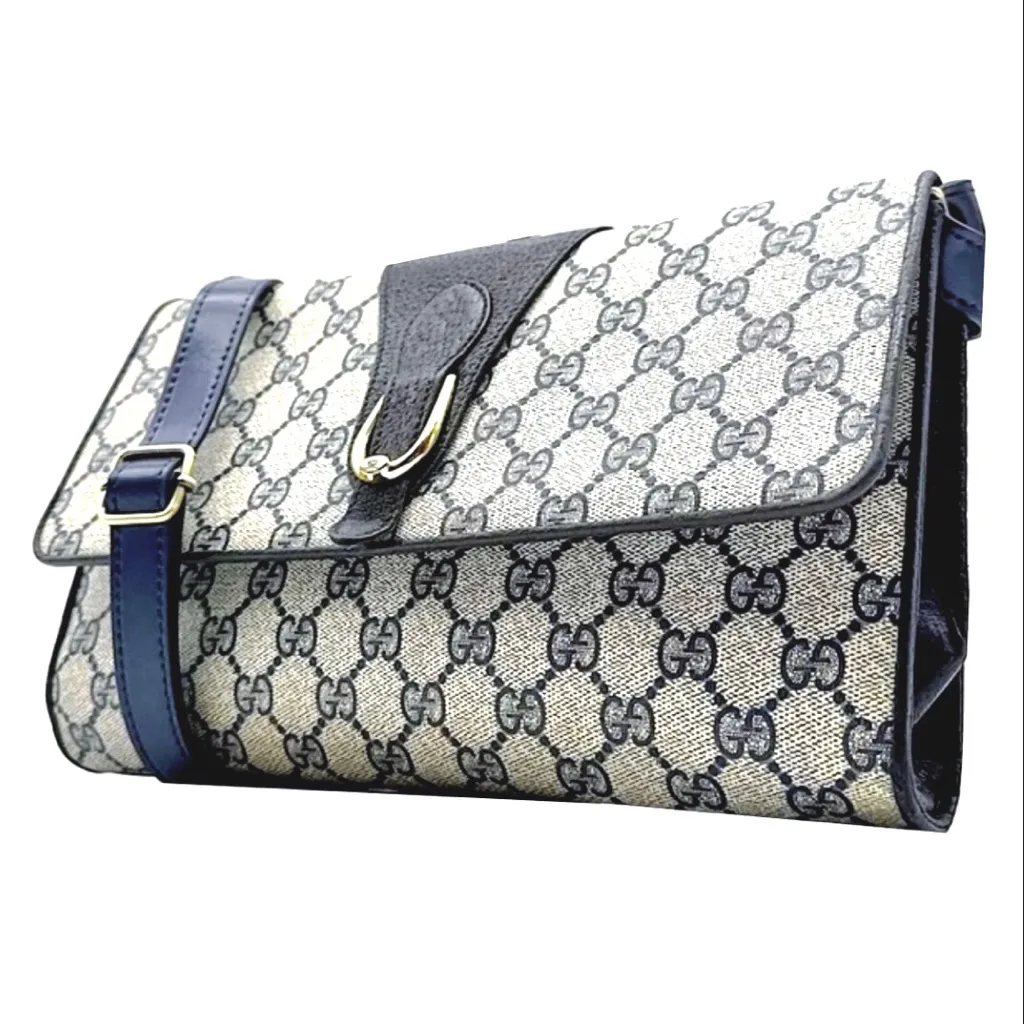 GUCCI GG Supreme Horse Bit Navy Clutch Crossbody Bag Silver Hardware DUST BAG - Image 3