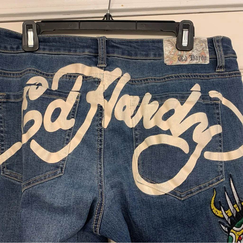 Ed Hardy Y2K Brave Heart True Eagle Junior Wide Leg Junior Size 32 Jeans. 2402 - Image 4