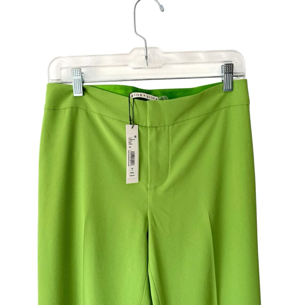 Alice + Olivia Livi Flare Leg Trousers Pants NWTs size 4 Parrot Green Lime - Image 4