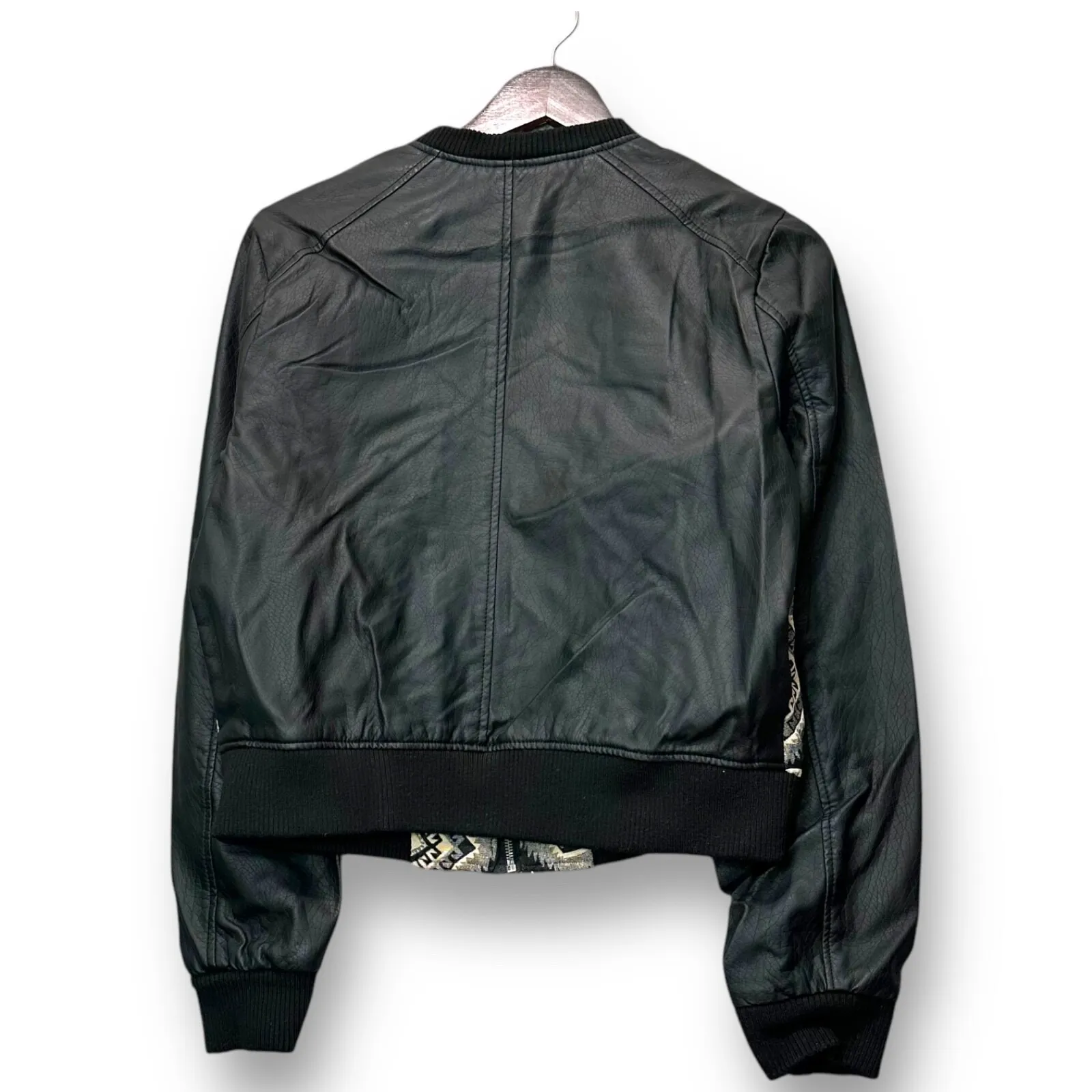 Women's Faux Leather Aztec Embroidered Bomber Jacket Small Boho‎ Tribal Festival - Image 3