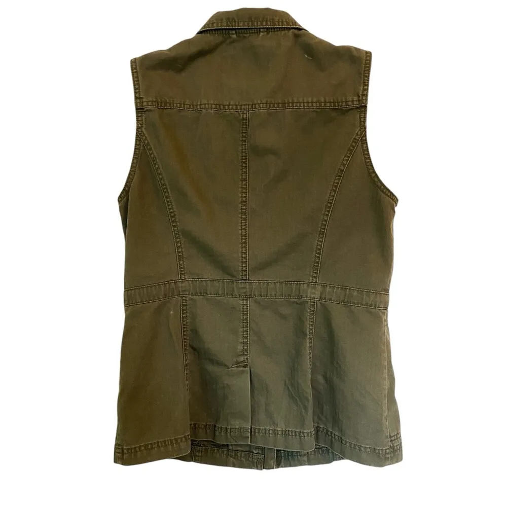 A New Day Olive Green Sleeveless Cargo Utility Zippered Vest Size Small - Image 9