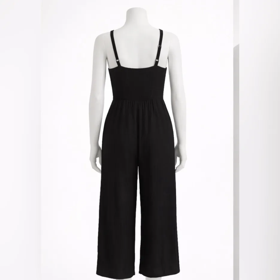 Old Navy Black Wide Leg Jumpsuit Adjustable Straps Smocked Waist Size XS - Image 3