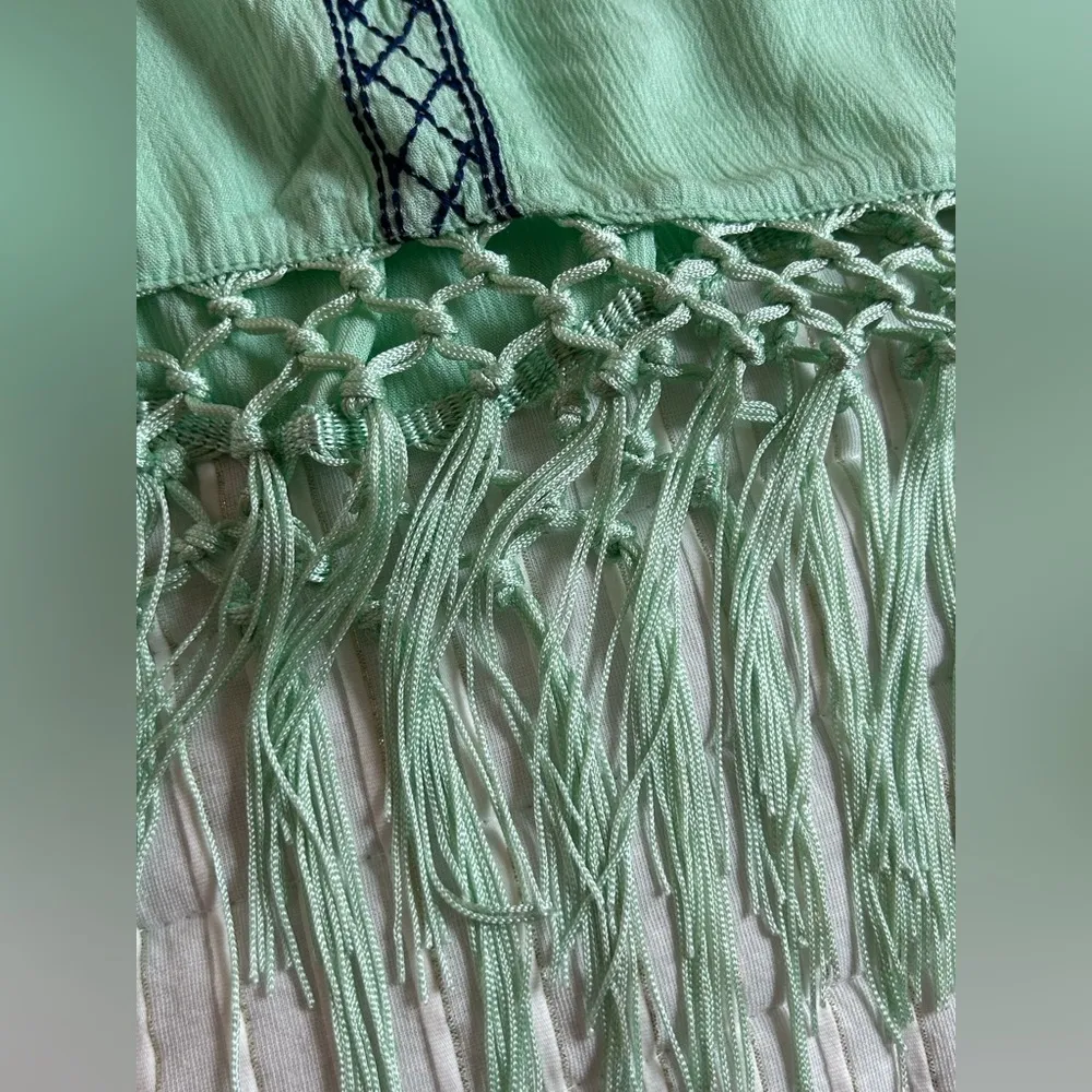 Francesca’s mint spaghetti strap embroidered boho summer tank with tassels SM Green - Image 6