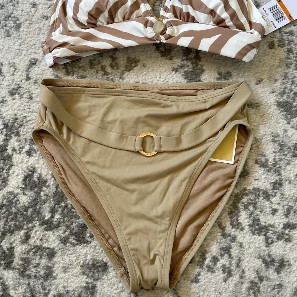 NWT Michael Kors tan zebra print 2pc bikini swimsuit size small - Image 3