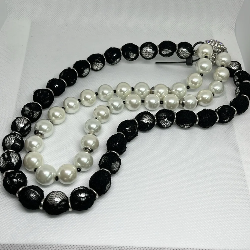 Black and White  Faux Pearl Necklace - Image 2