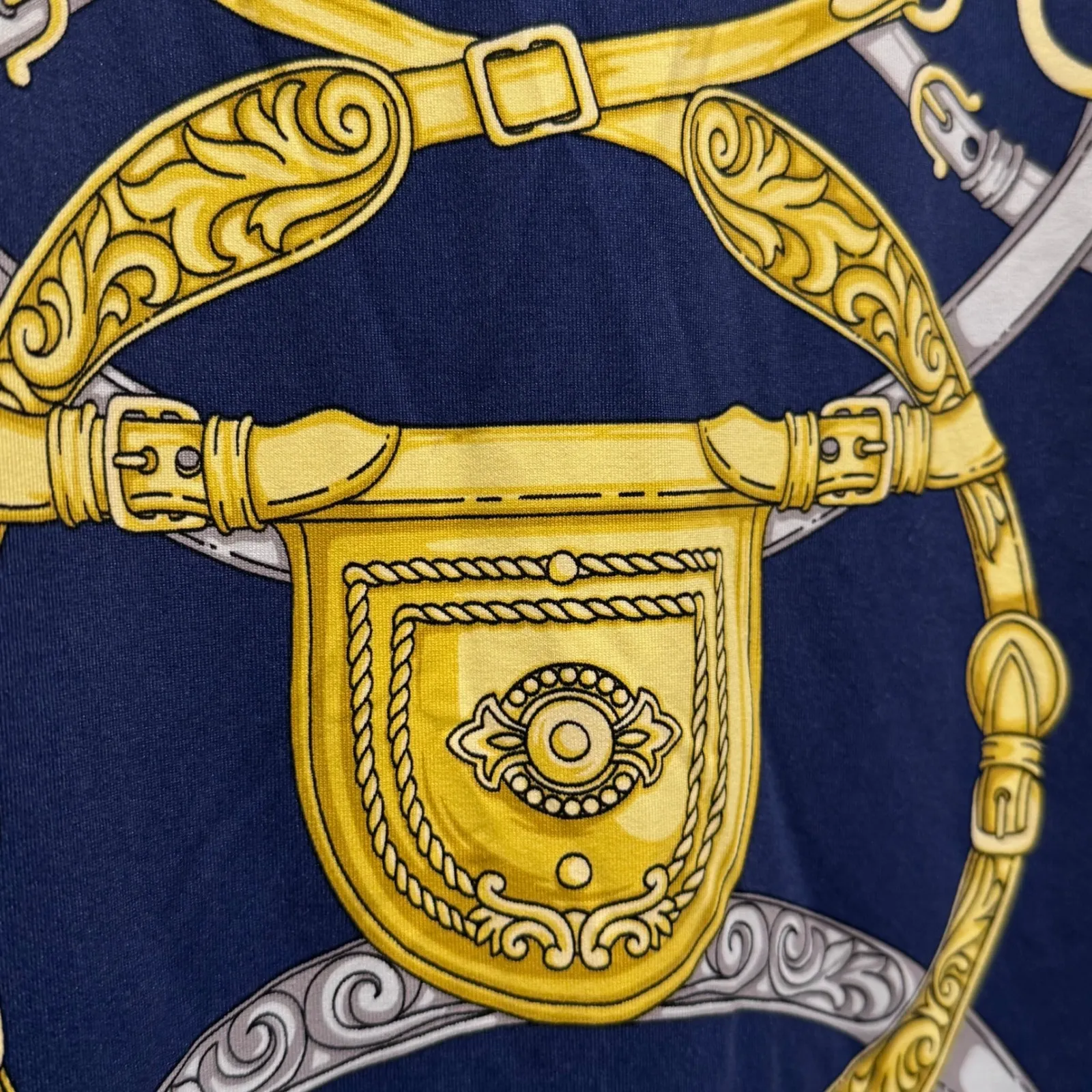 J McLaughlin Blue Gold Chain Equestrian Sleeveless liquid knit Sheath Dress Sz M Size M - Image 5