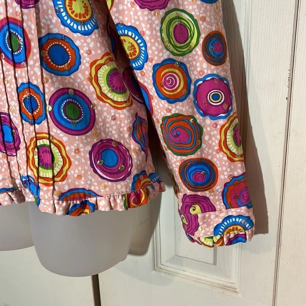 Redd Jeans Vibrant Sequin Pink Denim Jacket Large Circle Pattern 10 - Image 9