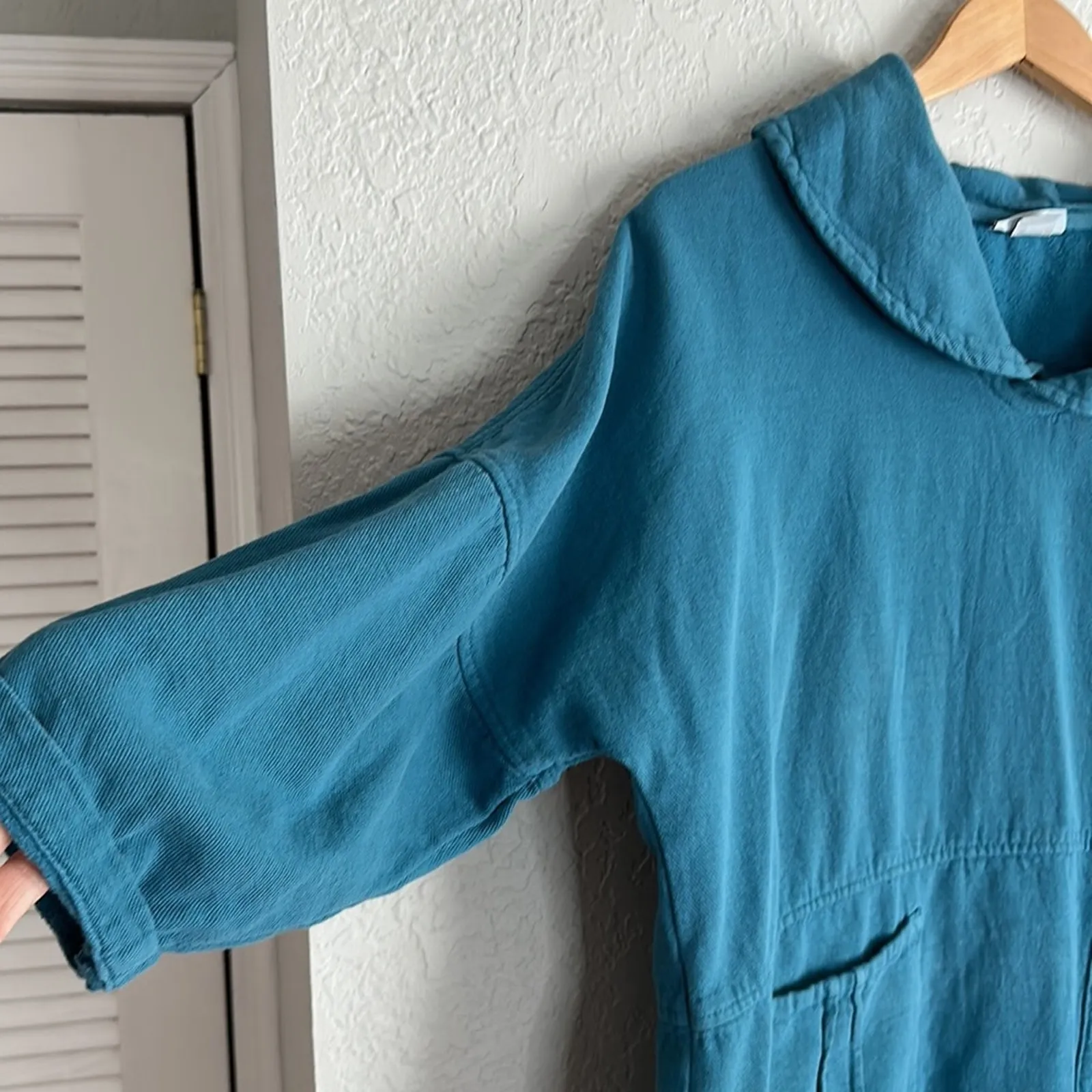 Soft Surroundings Lagenlook Pullover Top Blue Pockets Cotton Oversized Slouchy - Image 2