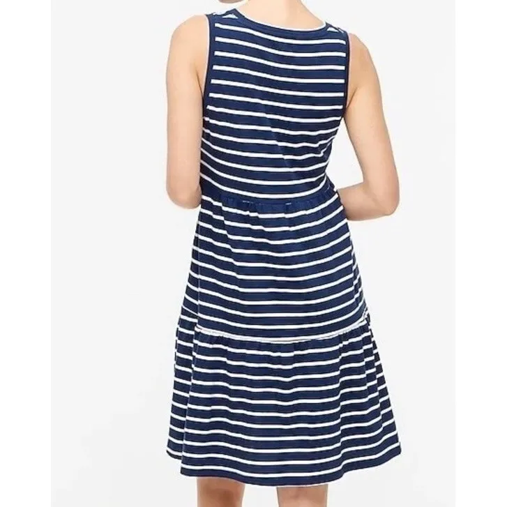 J Crew Factory Women's Sleeveless Dress Knit Tiered Navy/White Striped Size XL # - Image 2
