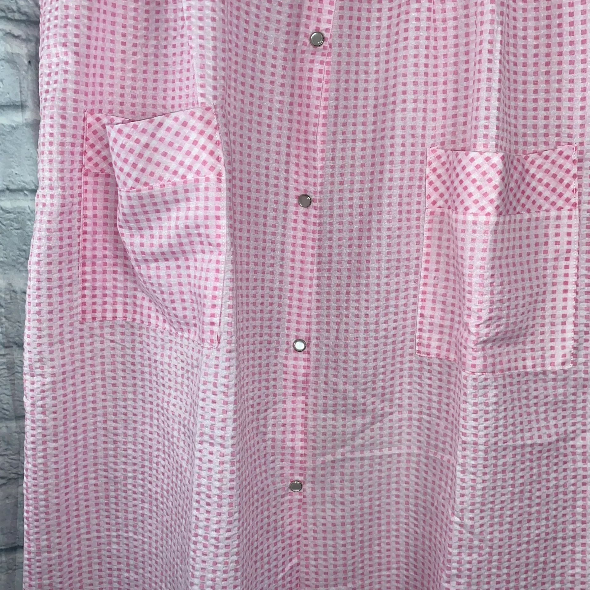 gingham print snap close short sleeve robe w/pockets sz MED Women - Image 3