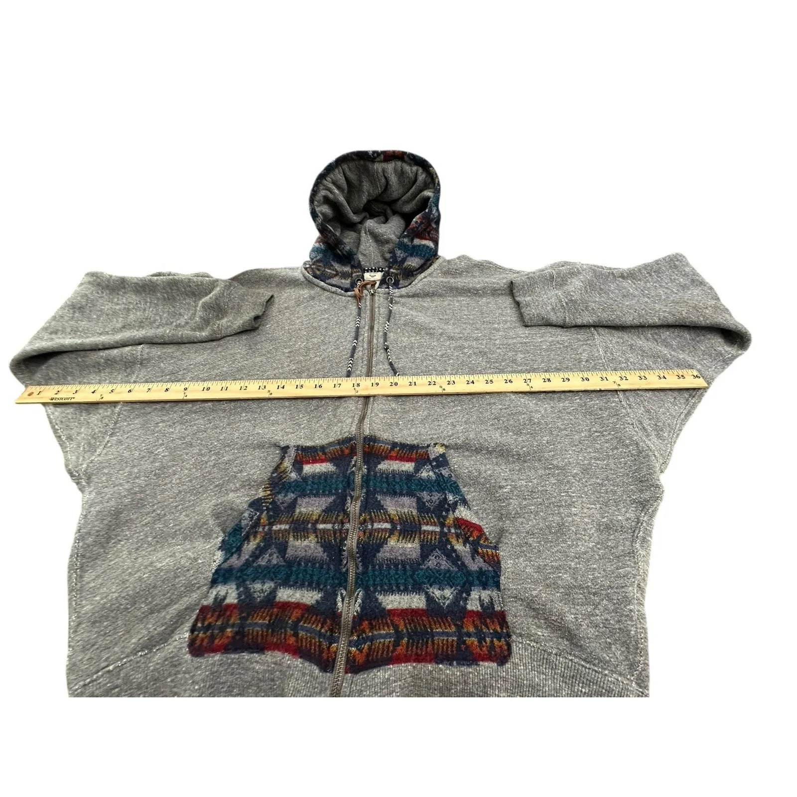 Pendleton Roxy Women's Hoodie Full Zip‎ Gray Aztec Patterns Pockets Sz Large #RR - Image 4