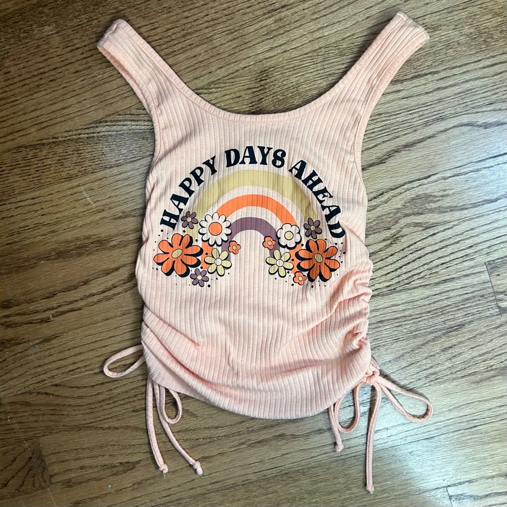 ZOE + LIV | Ribbed Graphic Side Tie Hippie Boho Tank Top Size S - Image 9