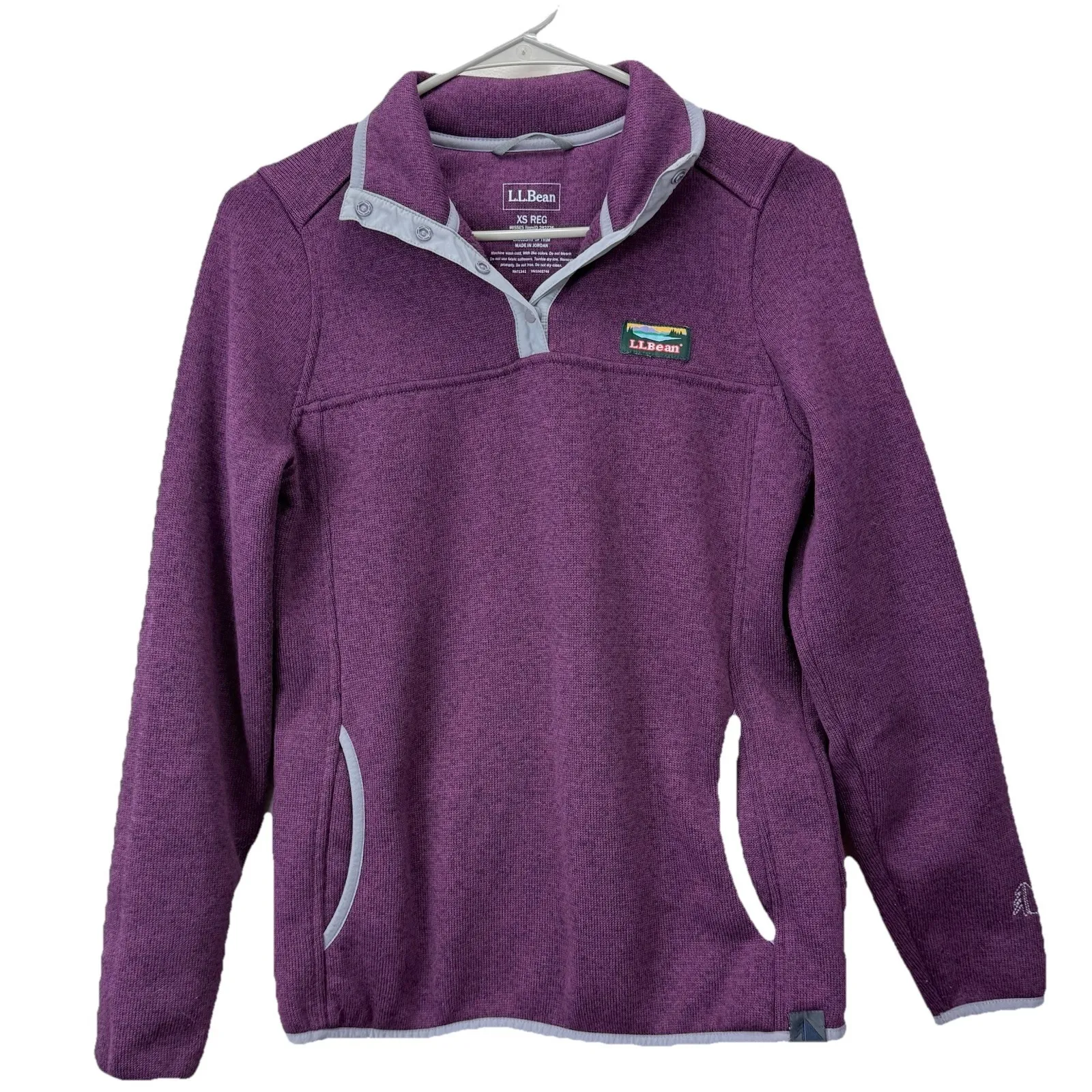 LL Bean Womens Purple Sweater Fleece Pullover 1/4 Snap‎ Size XS Pockets - Image 2