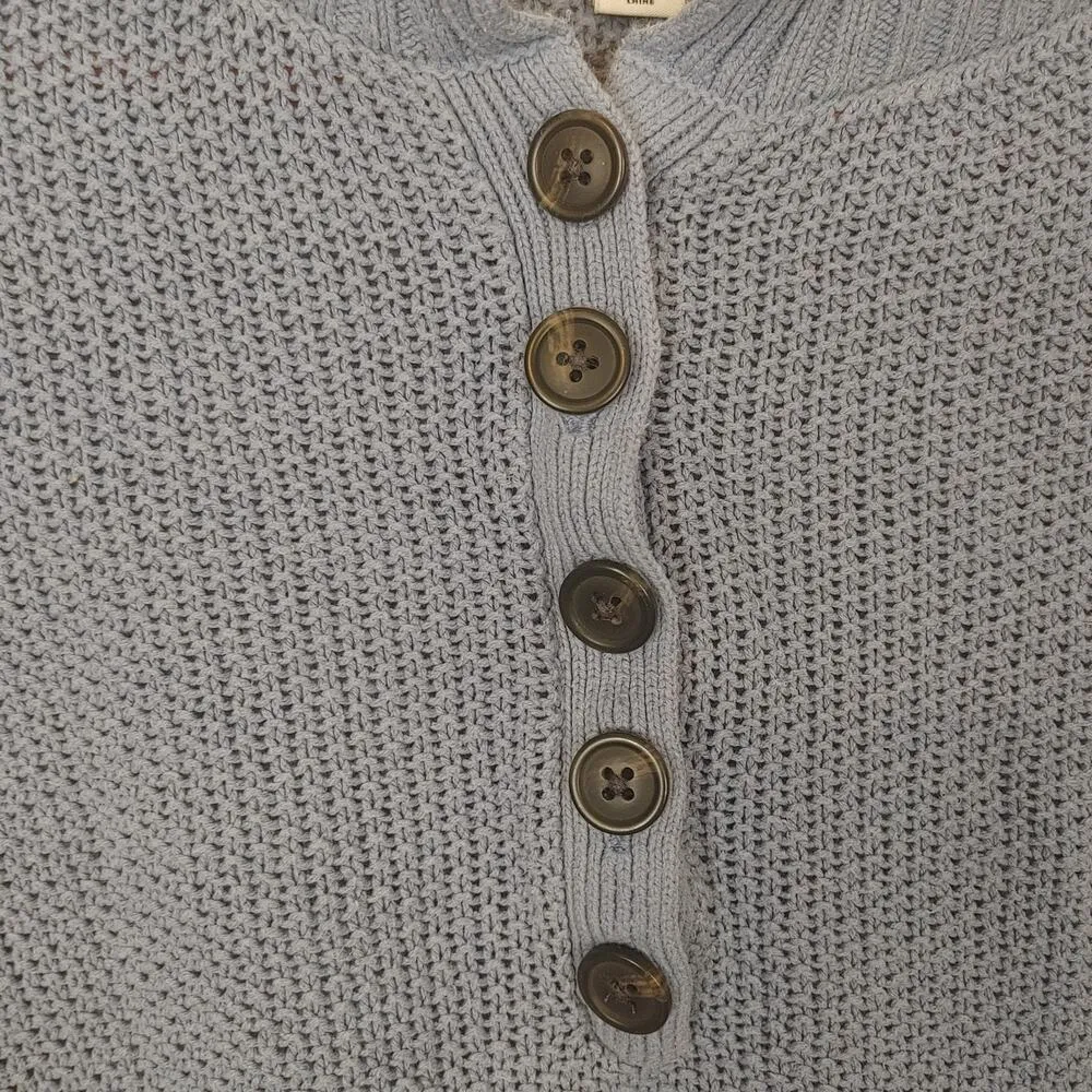 American Eagle Size Medium M Blue Long Sleeve Sweater Button Neck Waffle Knit - Image 5