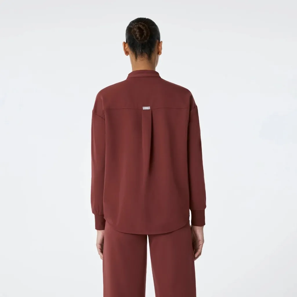 Figs Rafaela Oversized Longsleeve Scrub Top in Walnut, Size XXS - Image 7