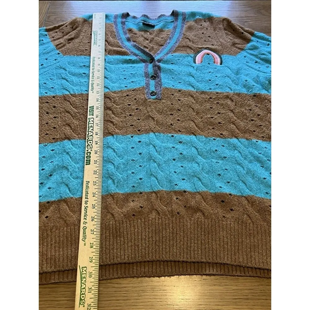 Torrid Plus Vegan Cashmere Teal Pointelle Pullover Henley Rainbow Patch - Image 4