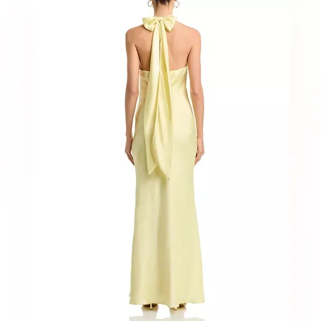 Aqua Formal Women's Yellow Charmeuse Halter Neck Long Dress Sz 8 - Image 5